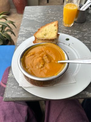 Pumpkin soup vegan  at Cafe Clock in Fes