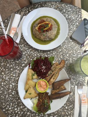 Veggie Pastilla and Kech platter  at Cafe Clock in Fes