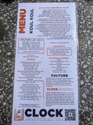 menu  at Cafe Clock in Fes