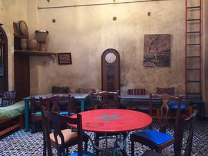 Morning in the cafe at Cafe Clock in Fes