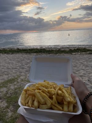 Fries with vegan cheese   at Jeanno Burger in Quatre Bornes