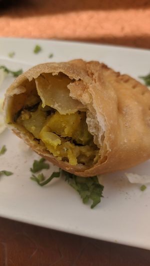 Inside samosas: potatoes and peas at King of Curries in Benalmadena
