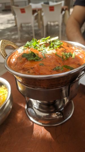 Tomato curry with vegan meat (soy). This one was our favourite. at King of Curries in Benalmadena