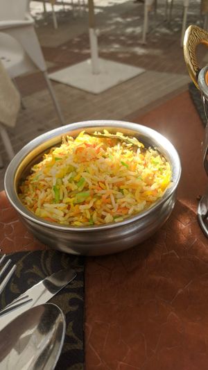 Colourful rice with saffron and mild spices. at King of Curries in Benalmadena