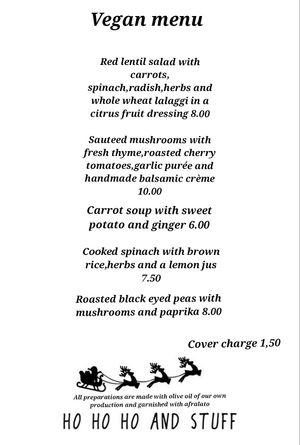 Our Vegan Menu for the holidays  at Afrálato in Kalamata