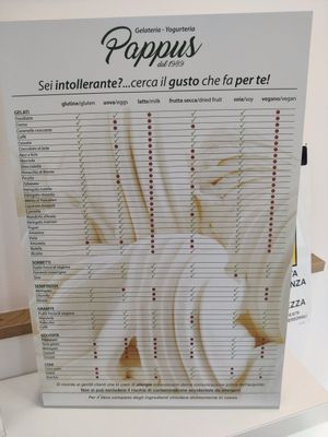 Allergens - flavors might differ, but are also clearly labeled when picking at Pappus Gelateria Artigianale in Noli