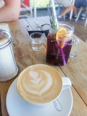 Lavender coffee with oat milk and lemonade at Echo in Veszprem
