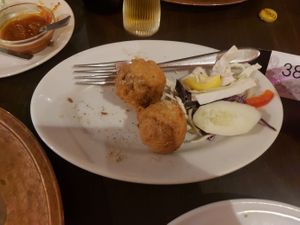 Aloo Bonde (missing the two we already ate before this pic haha) at India in Bologna