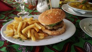 Vegan Burger with potato patty at Institut Francais Leopold Sedar Senghor in Dakar