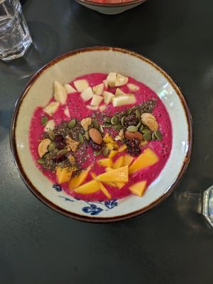 Red smoothie bowl (A) at Madame Hà in Con Dao
