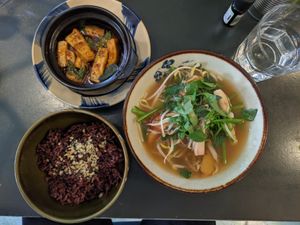Tofu stew + soup + rice (A++) at Madame Hà in Con Dao