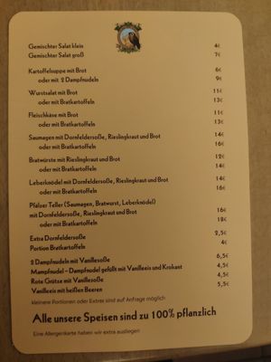 Menu at Weinstube Eulenspiegel in Speyer