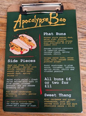 Menu (correct as of 05/05/23) at The Old Bookshop in Bristol