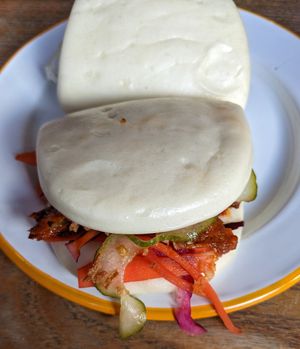 Korean style "duck" bao bun (8/10) at The Old Bookshop in Bristol