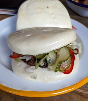 Enoki mushroom bao bun (8/10) at The Old Bookshop in Bristol