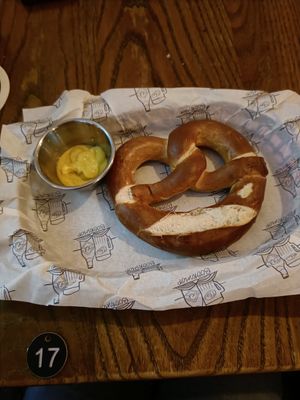 Pretzel with mustard at The Old Bookshop in Bristol