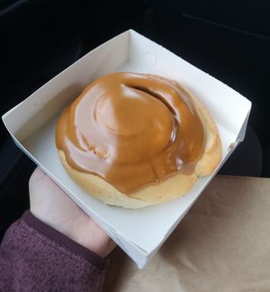 Cinnamon roll with caramel glaze at Brauðgerðarhús Akureyrar in Akureyri