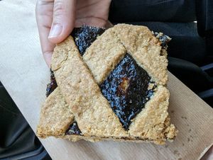 Rhubarb crumble slice at Brauðgerðarhús Akureyrar in Akureyri