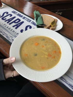 Vegan lentil soupp  at Robertsons in Orkney Islands