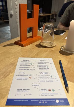 The menu where you indicate what you’d like to eat. Vegan options clearly shown    at Pirmas Blynas in Vilnius