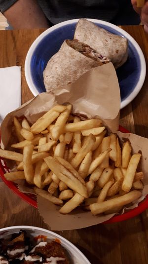 Chips and falafel wrap at Moorish Falafel Bar in Norwich
