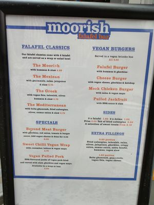 Menu at Moorish Falafel Bar in Norwich