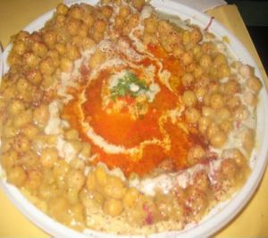 Hummus plate: 'Leblebi' (hummus and tahini with boiled chick peas on it and 2 pita bread) at TiK TaK Hummus Bar in Budapest
