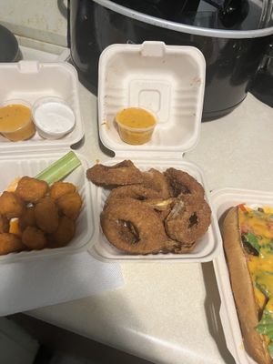 Onion rings with cheese sauce   at Sweet Vibes - Pop up in Hazelwood