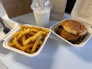 fries, vanilla shake, Backyard BBQ burger at Sweet Vibes - Pop up in Hazelwood