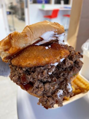 Backyard BBQ Burger (with mayo added) was phenomenal! at Sweet Vibes - Pop up in Hazelwood