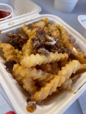 made my own loaded fries with their fries and the burger droppings. yummy! at Sweet Vibes - Pop up in Hazelwood