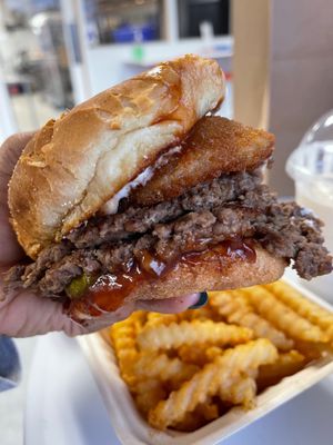 Backyard BBQ Burger (with mayo added) was phenomenal! at Sweet Vibes - Pop up in Hazelwood