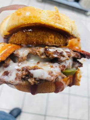 Thee backyard bbq burger with added bakon  at Sweet Vibes - Pop up in Hazelwood