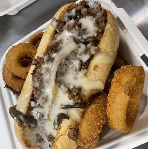 Nae Nae Philly with onion rings   at Sweet Vibes - Pop up in Hazelwood