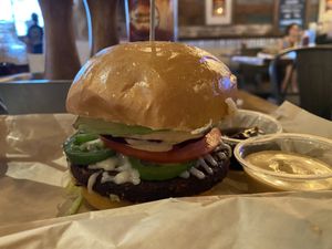 Black bean burger made the bean stalk way   at Burger Village - Church Street in New York City