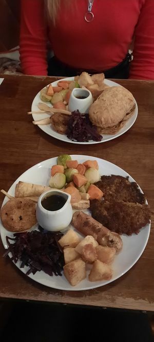 Tasty Sunday dinners, there were 3 options of "chicken", "beef" or a pie with all the trimmings. at Rabbit Food @ Meadows Tap in Edinburgh