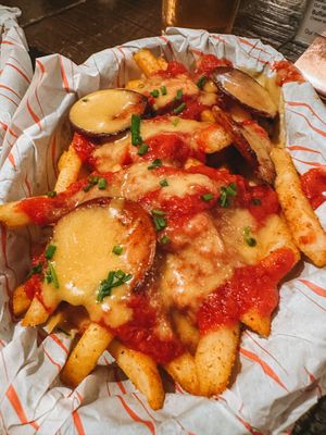 Pepperoni pizza loaded fries  at Rabbit Food @ Meadows Tap in Edinburgh