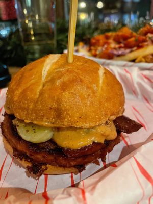 FAUX SUEDE SHOES - burger patty, bacon, banana, house sauce and peanut butter. at Rabbit Food @ Meadows Tap in Edinburgh