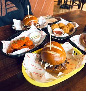 Doner burgers, mac balls, buffalo tenders  at Rabbit Food @ Meadows Tap in Edinburgh