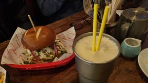 Katsu Burger and Vanilla ice cream with almond milk at Rabbit Food @ Meadows Tap in Edinburgh