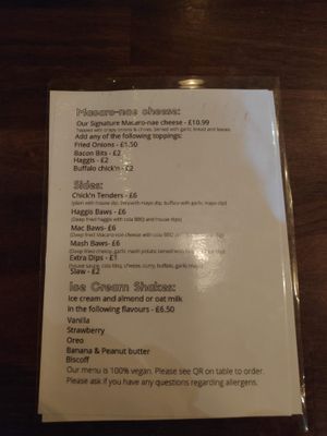 Menu #1 at Rabbit Food @ Meadows Tap in Edinburgh