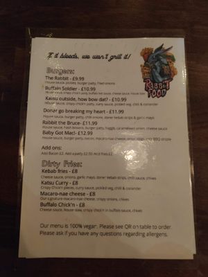 Menu #2 at Rabbit Food @ Meadows Tap in Edinburgh