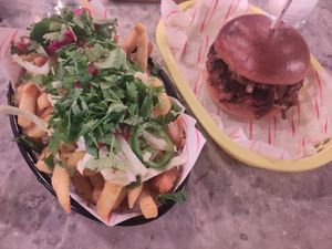 Katsu loaded fries and a rabbit burger at Rabbit Food @ Meadows Tap in Edinburgh