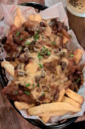 Loaded fries with cheese and chilli at Rabbit Food @ Meadows Tap in Edinburgh