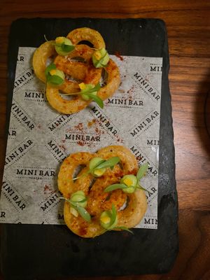 
Tempura avocado with dehydrated kimchi, coriander sprouts, lime and lemon at Mini Bar - José Avillez in Lisbon