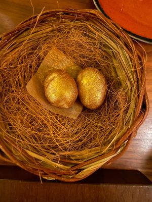 Golden hummus egg at Mini Bar - José Avillez in Lisbon