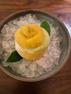 Frozen lemon sorbet with top at Mini Bar - José Avillez in Lisbon