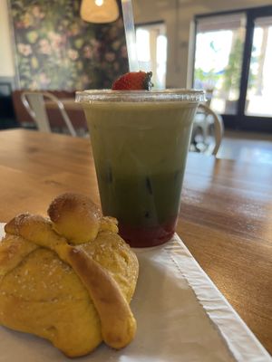 Pan de muerto and strawberry matcha  at Goji Berry in Phoenix