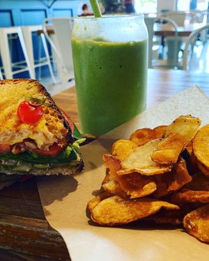 Pesto panini and goddess smoothie  at Goji Berry in Phoenix