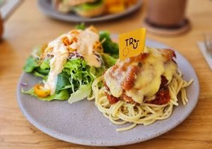 Parmigiana with spaghetti at TRu in Kerobokan Kelod